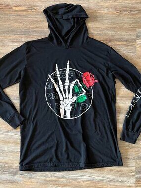 Rose T-Shirt With Hood - Women's Size Large - Cotton Blend - Lightweight